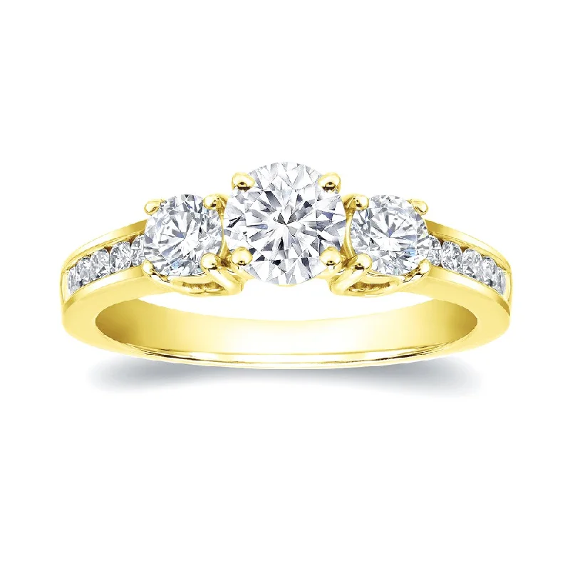 Ladies platinum engagement rings with diamonds-Auriya 14k Gold 1 3/5ctw 3-Stone Diamond Engagement Ring Certified