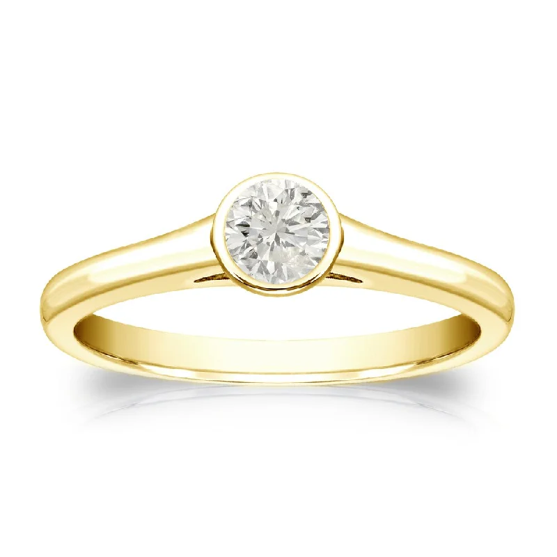 Ladies diamond engagement rings-Auriya 18k Gold 1/4 carat TW Bezel-set Solitaire Diamond Engagement Ring