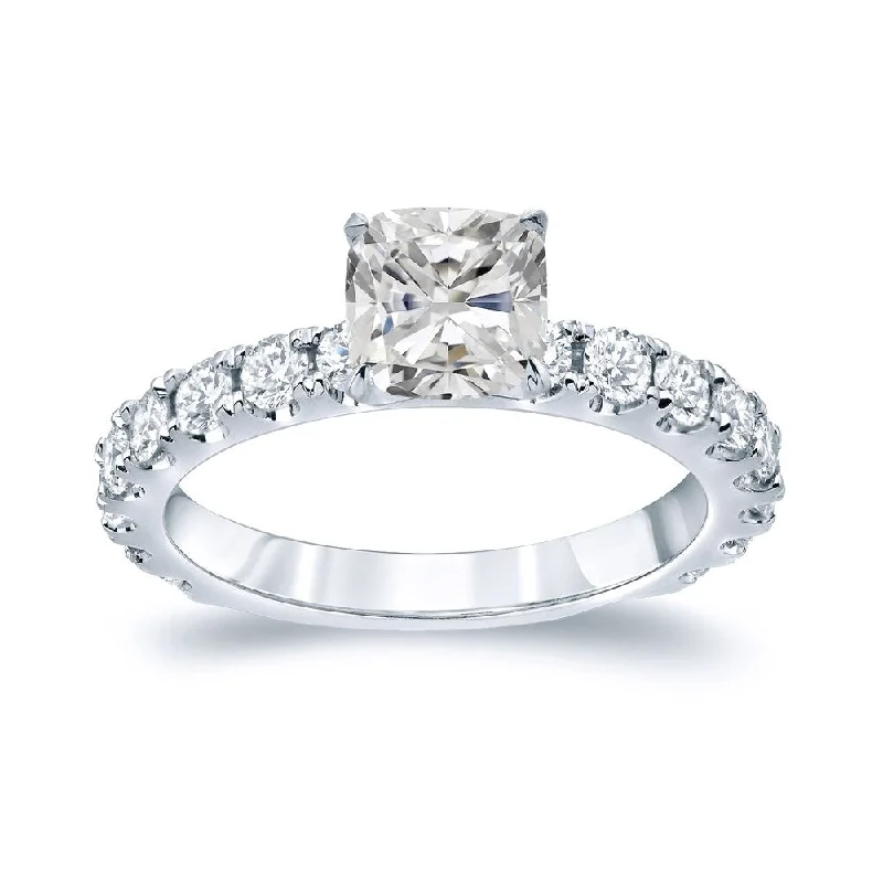 Ladies two-tone engagement rings-Auriya Platinum 2ctw Classic Cushion-cut Diamond Engagement Ring Certified (H-I, I1-I2)