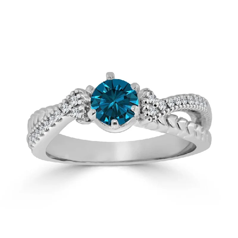 Ladies engagement rings with princess diamonds-Auriya 1/2ctw Round Blue Diamond Engagement Ring 14k Gold