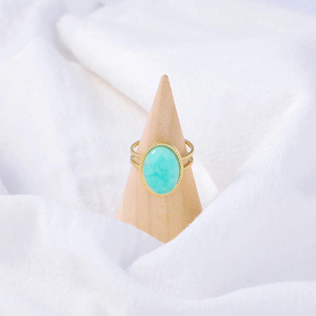 Ladies handmade ring-Simple Retro Turquoise Inlaid Opening Adjustable Stainless Steel Ring