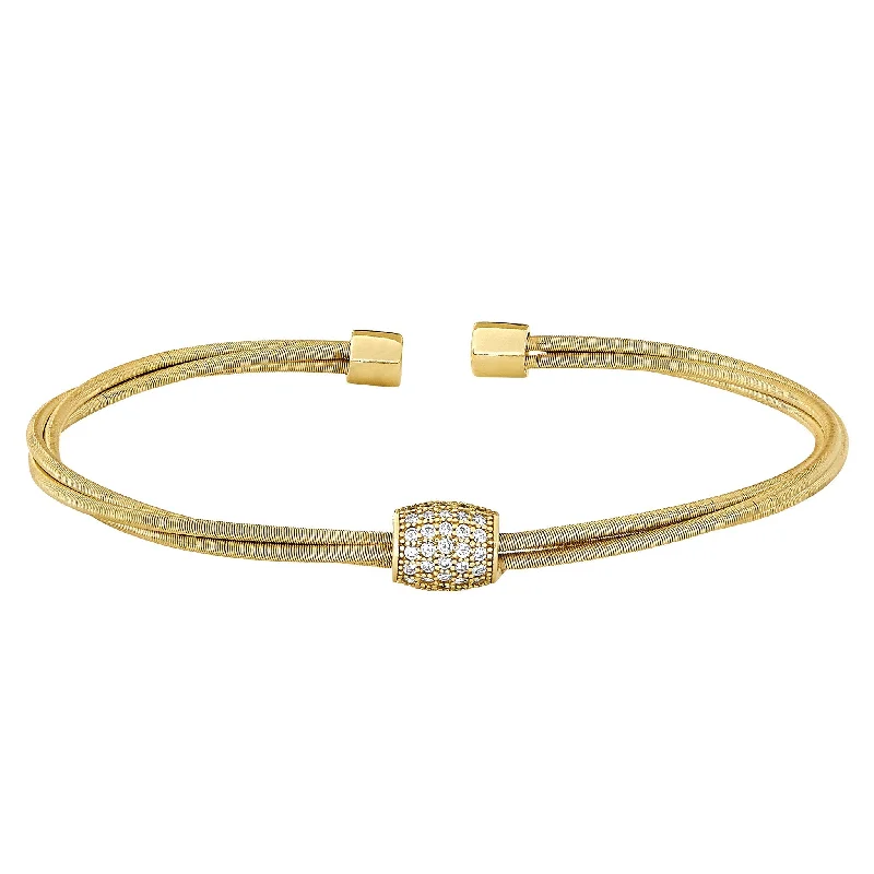 Ladies cuff bracelet-Twisted Three Cable Bracelet with Five Rows of Simulated Diamond Barrel