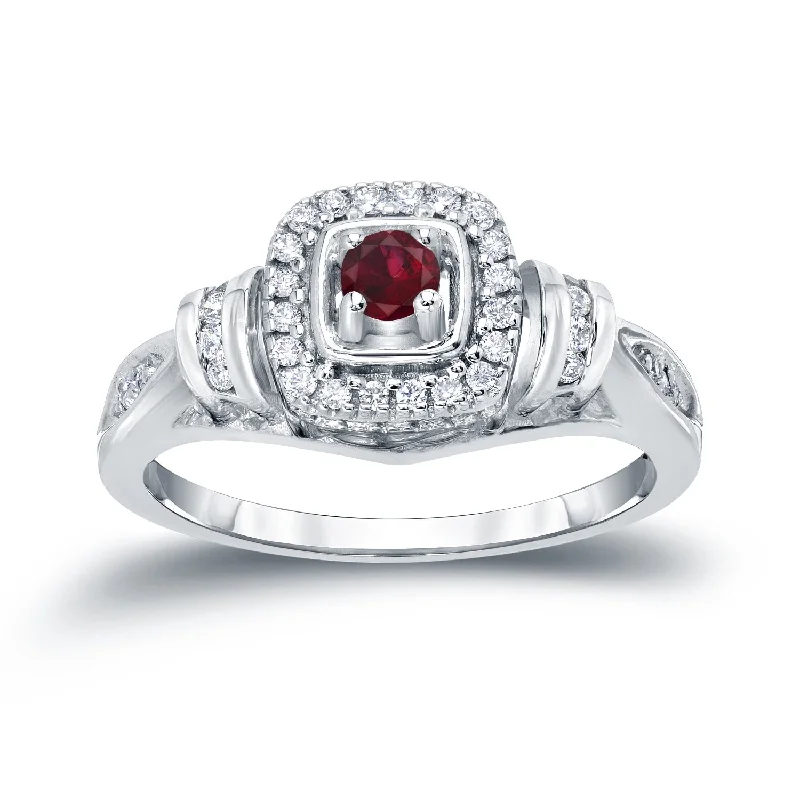 Ladies custom engagement rings-14k Gold 1/5ct Ruby and 1/5ct TDW Diamond Engagement Ring