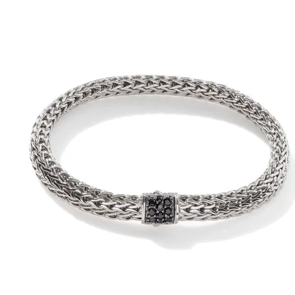 Ladies white gold bracelet-JOHN HARDY Classic Chain 6.5mm Silver Bracelet With Black Sapphire Clasp