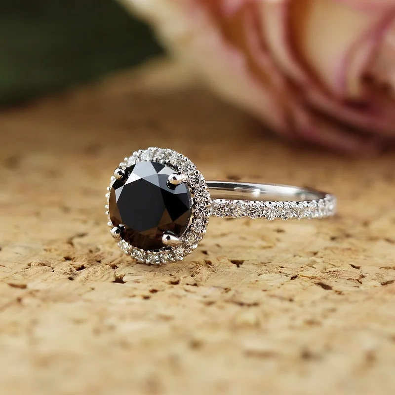 Ladies minimalist engagement rings-Auriya 18k Gold 2 3/5ctw Halo Black Diamond Engagement Ring