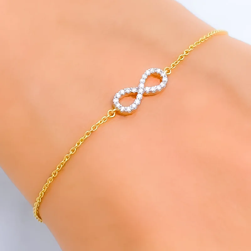 Ladies trendy bangles-Stylish Radiant Infinity Loop Diamond + 18k Gold Bracelet