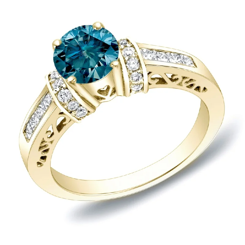 Ladies classic diamond engagement rings-Auriya 1 1/4ctw Round Blue Diamond Engagement Ring with Heart Cut-Out 14k Gold