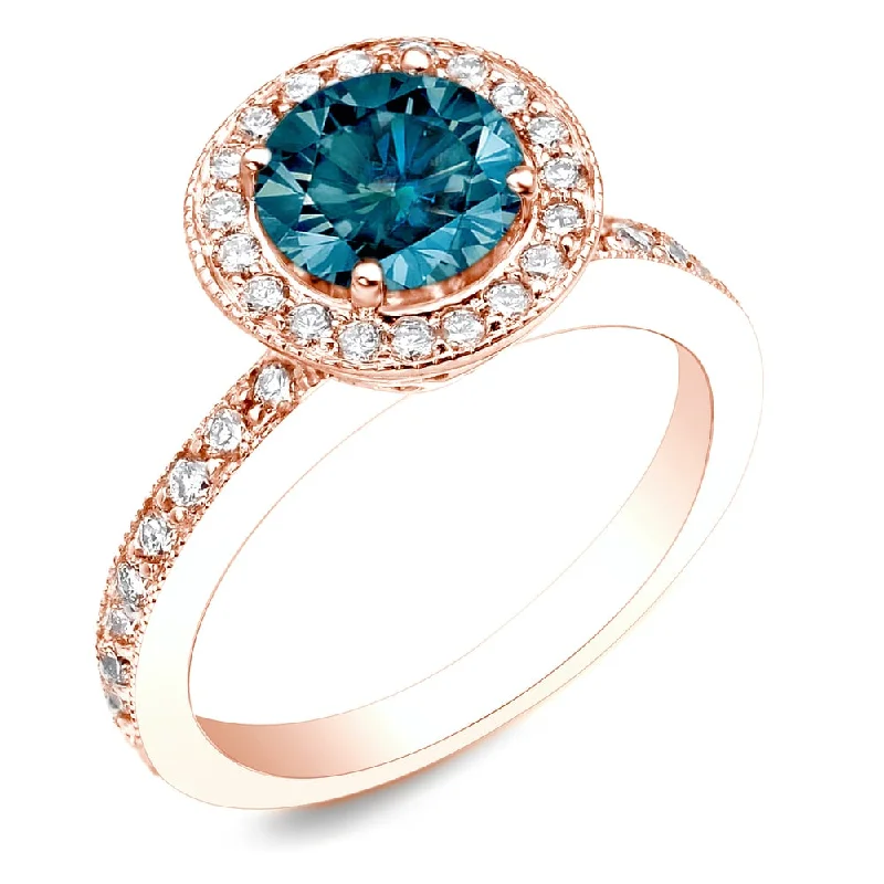 Ladies custom-designed engagement rings-Auriya 1ctw Halo Blue Diamond Engagement Ring 14k Rose Gold