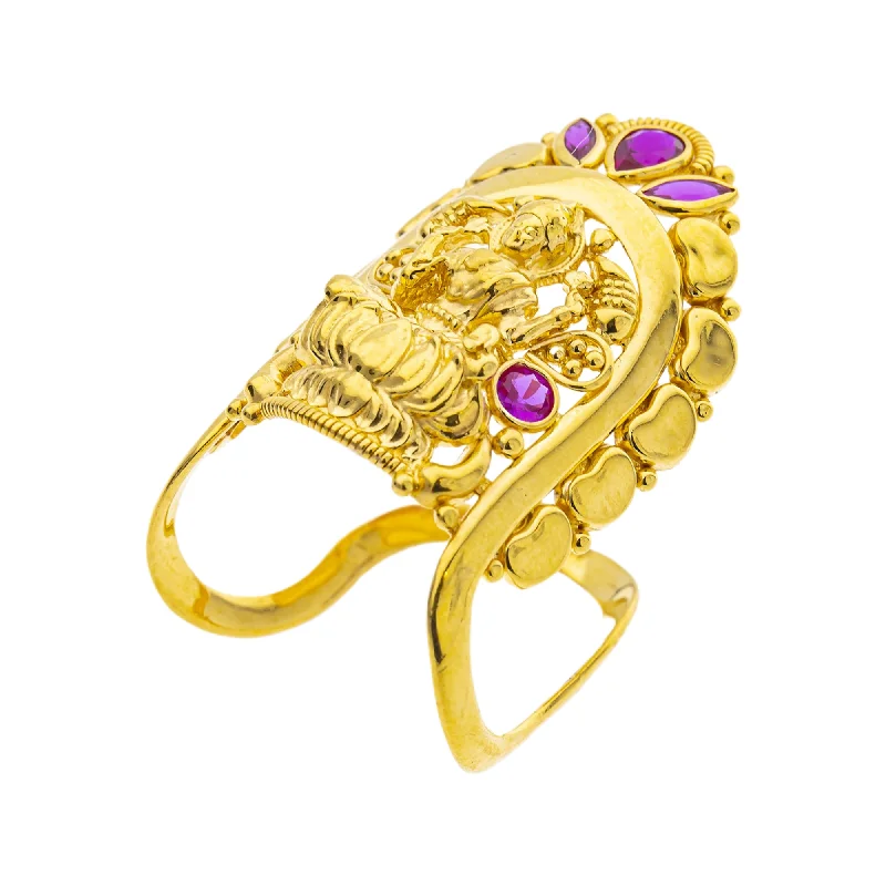 Ladies handmade ring-22K Yellow Gold Temple Vanki Ring w/ Ruby (4.3gm)