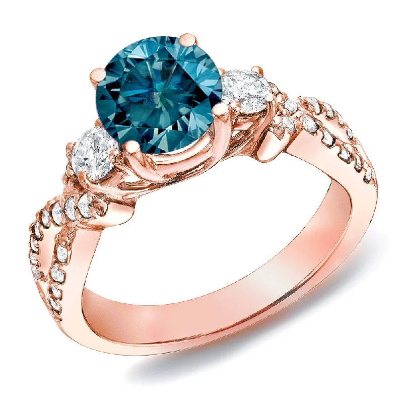 Ladies engagement rings with matching bands-Auriya 14k Rose Gold 1 1/2ctw 3-stone Blue Diamond Engagement Ring