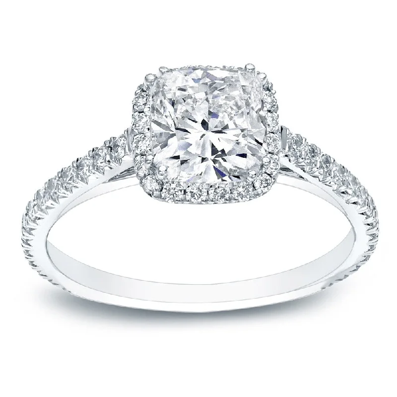 Ladies halo diamond engagement rings-Auriya Platinum 1 3/4ctw Cushion-cut Halo Diamond Engagement Ring Certified