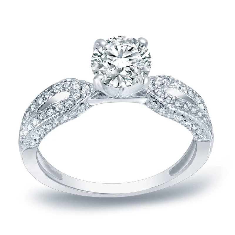 Ladies wedding and engagement rings-Auriya Platinum 1 1/4ct TDW Certified Round Diamond Engagement Ring