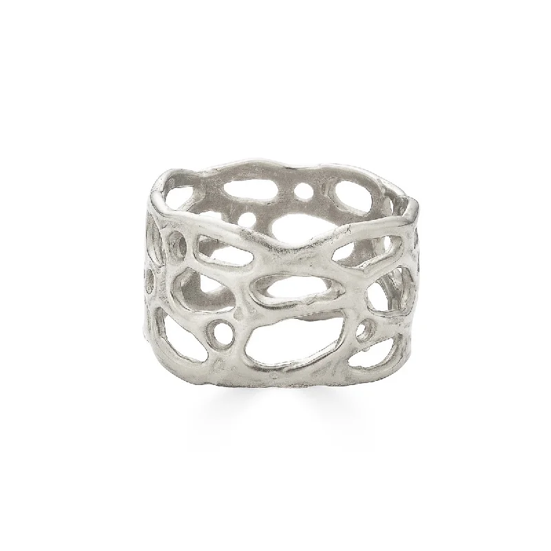 Ladies pearl ring-X Wide Morel Ring, Silver