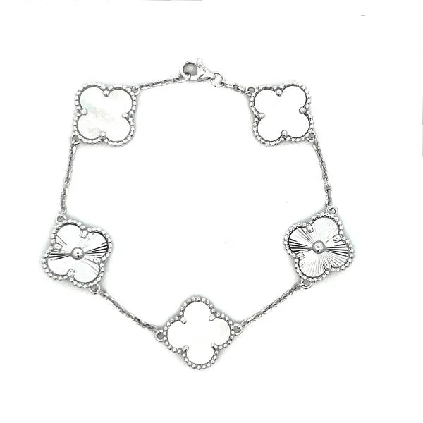 Ladies crystal bangles-14K White Gold Mother of Pearl Clover Bracelet