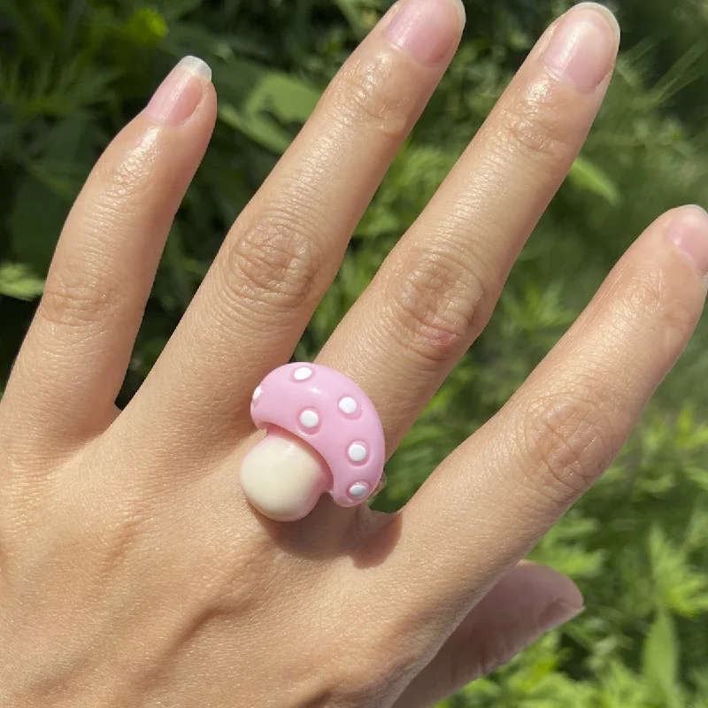 Ladies gemstone ring-Cute Mushroom Synthetic Resin Women's Rings