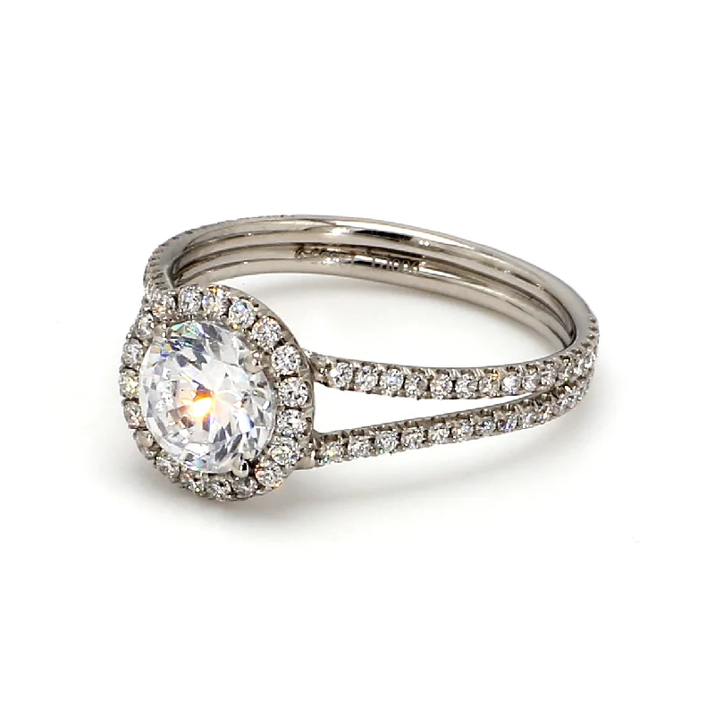 Ladies engagement rings with round-cut diamonds-Halo Engagement Ring