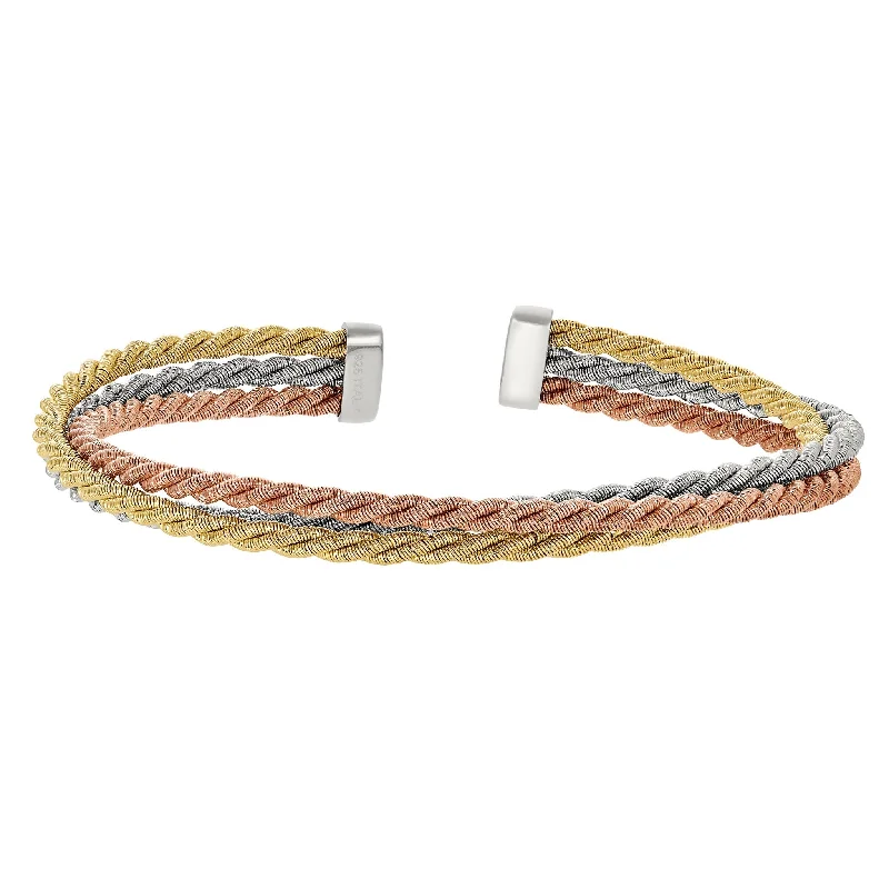 Ladies chunky bracelet-Triple Rope Rose Yellow & White Gold Twist Bracelet