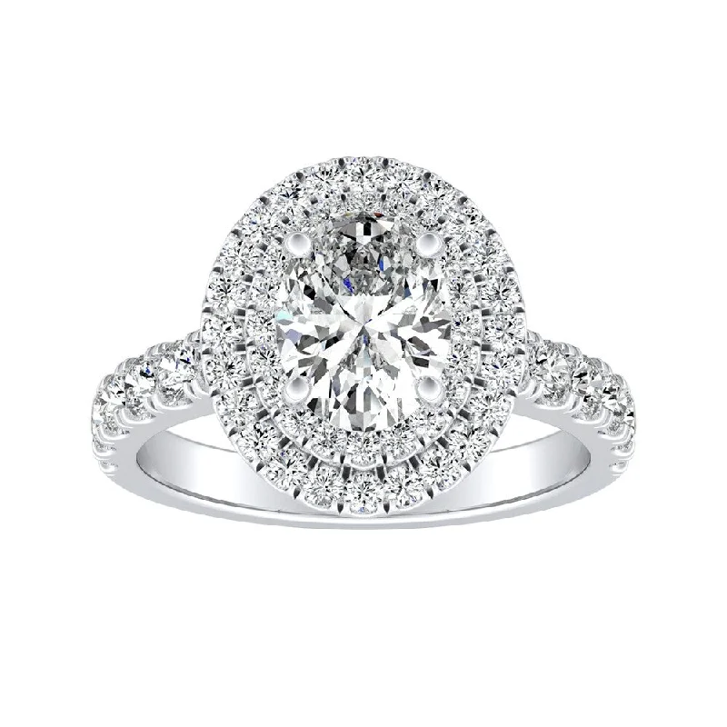 Ladies engagement rings with round-cut diamonds-Auriya Platinum 1 1/4ctw Classic Oval-cut Halo Diamond Engagement Ring (H-I, SI1-SI2)