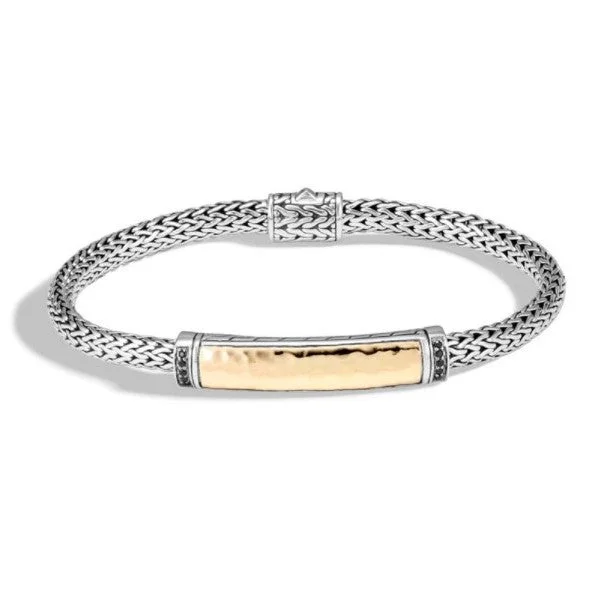 Ladies silver chain bracelet-JOHN HARDY Classic Chain Two-Tone Black Sapphire Station Bracelet