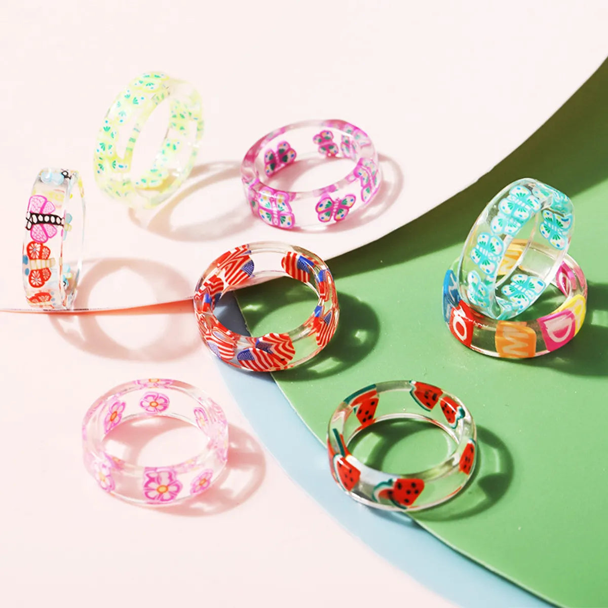 Ladies dainty ring-Simple Transparent Fruit Resin Ring Wholesale