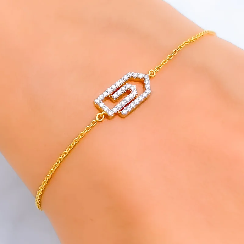 Ladies large bangle-Contemporary Dainty Diamond + 18k Gold Bracelet