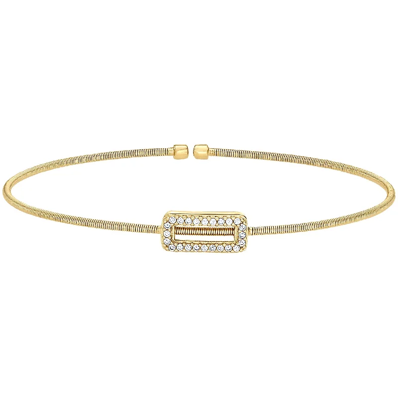 Ladies bridal bracelet-Open Rectangle Cable Bracelet with Simulated Diamonds