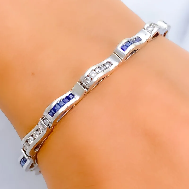 Ladies modern bracelet-Special Channel Set Diamond & Sapphire + 18k Gold Bracelet