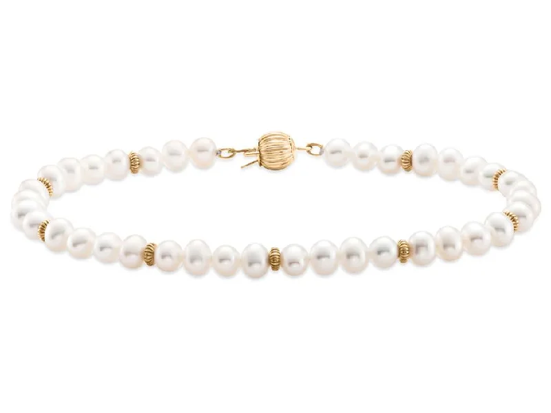 Ladies vintage bracelet-Freshwater Pearl and Gold Rondelle Bracelet