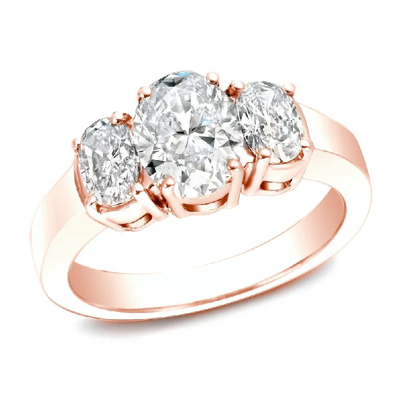 Ladies emerald engagement rings-Auriya 14k Rose Gold 2 1/3ctw 3-Stone Oval Diamond Engagement Ring (I-J, VS1-VS2)