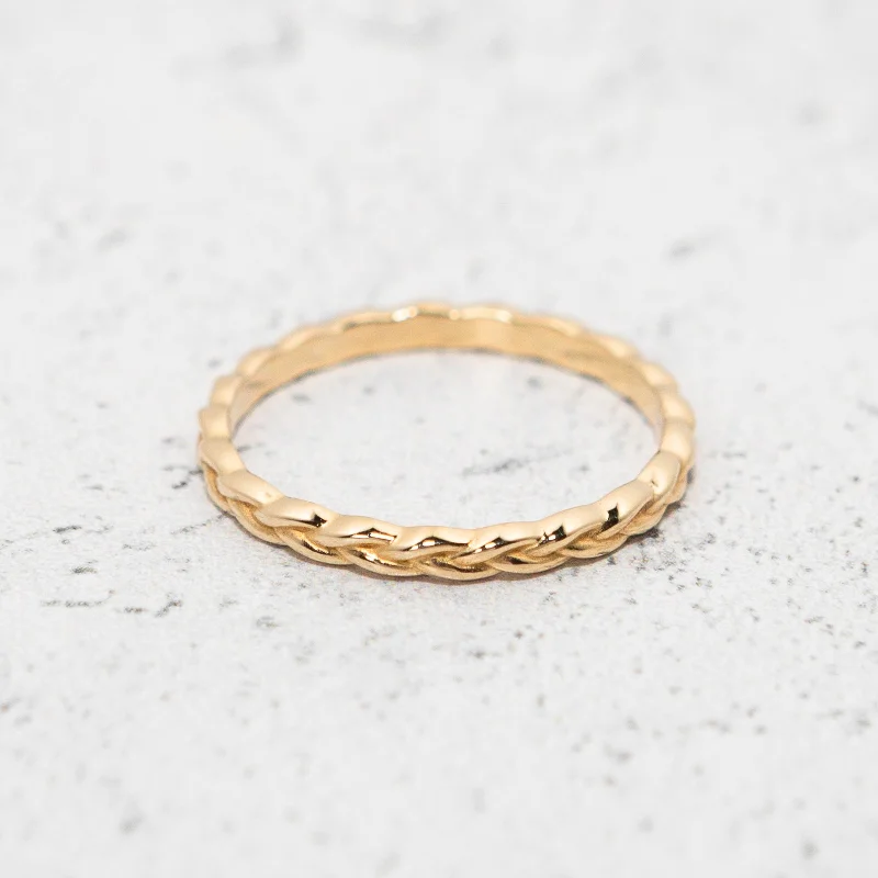 Ladies art deco ring-Woven Band in 14k Yellow Gold