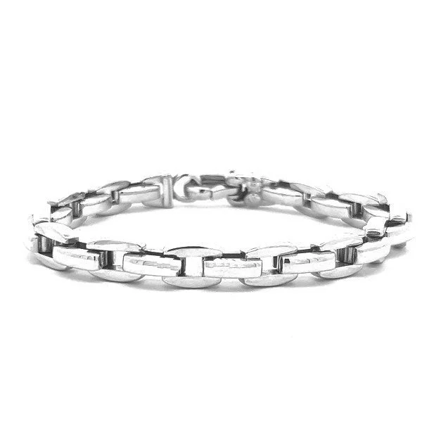 Ladies gemstone bangle-18K White Gold Large Link Bracelet