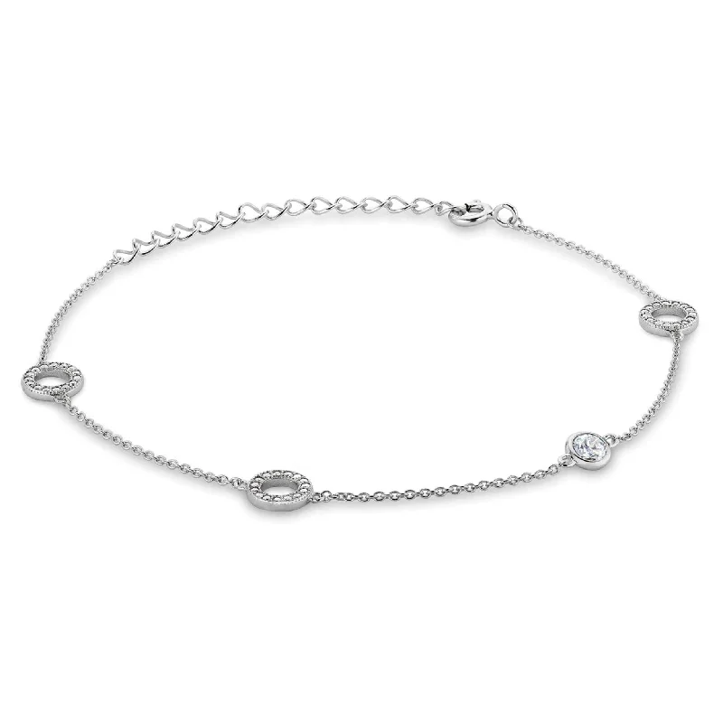 Ladies gold bracelet-Open Circle and Bezel Adjustable Bracelet with Simulated Diamonds