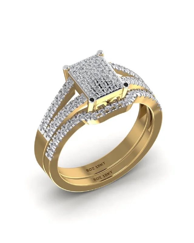 Ladies eternity ring-Precious Radiant Cut Natural Diamond Cluster Bride Set in 18K Gold