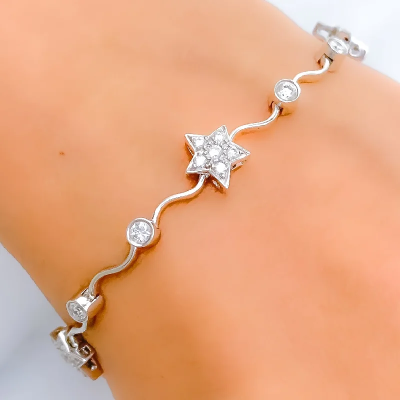 Ladies silver tennis bracelet-Dazzling Wavy Star Diamond + 18k Gold Bracelet