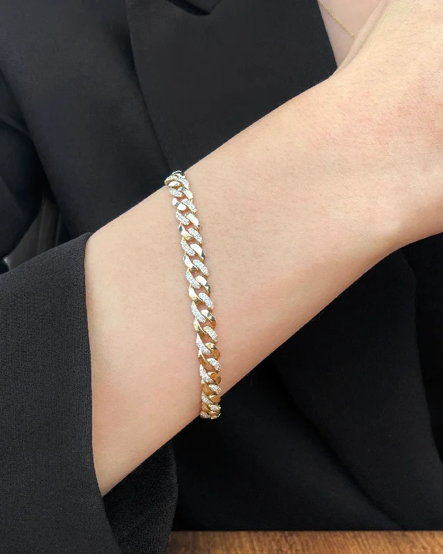 Ladies silver chain bracelet-Miami Cuban Bracelets , Diamond Solid Gold Chain Bracelets , 14K Gold