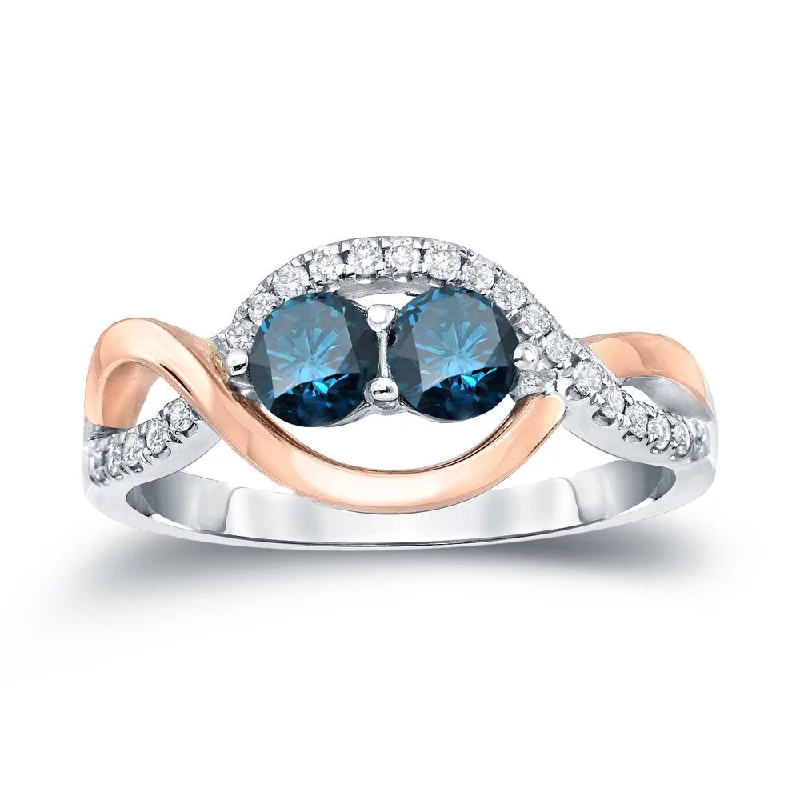 Ladies engagement rings with colored gemstones-Auriya 3/4ctw Round 2 Stone Blue Diamond Engagement Ring 14k Two-Tone Gold