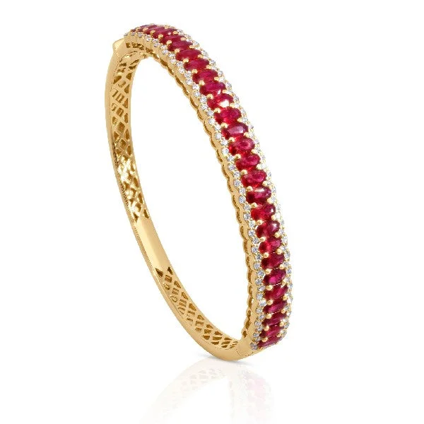 Ladies friendship bracelet-14K Yellow Gold Diamond and Ruby Bracelet