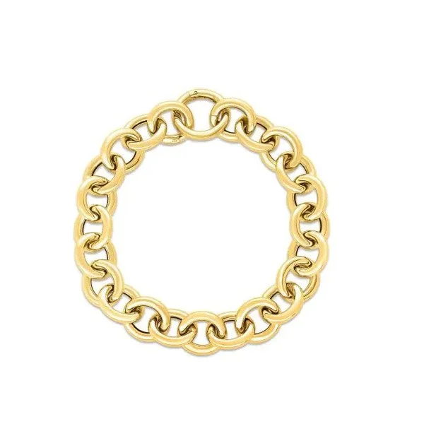 Ladies cuff bangle-14K Yellow Gold Round Link Push Clasp Bracelet