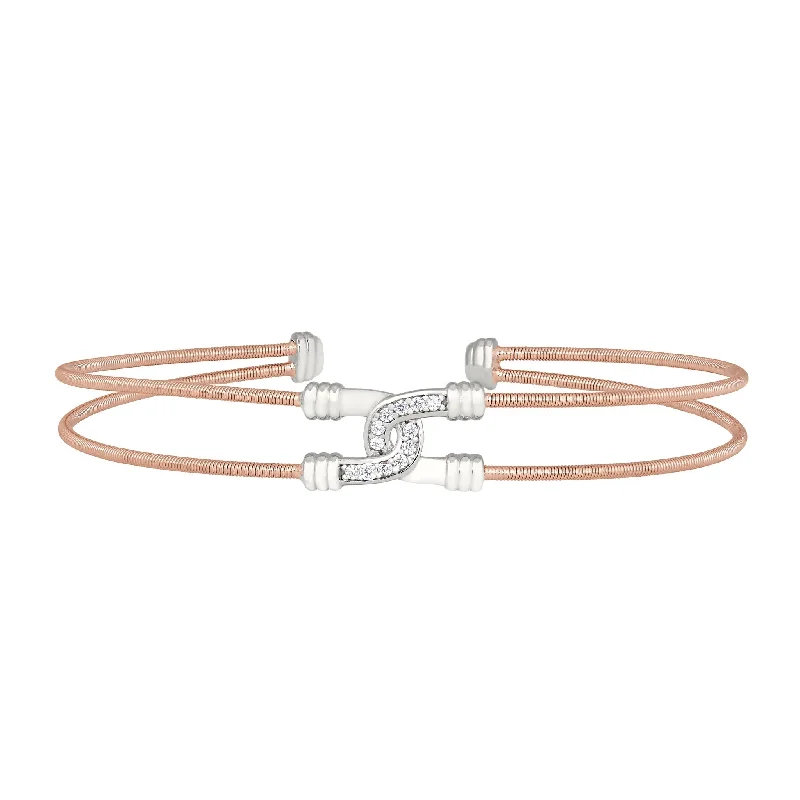 Ladies gemstone bangle-Two Cable Bracelet with Intertwined Simulated Diamond Double Arcs