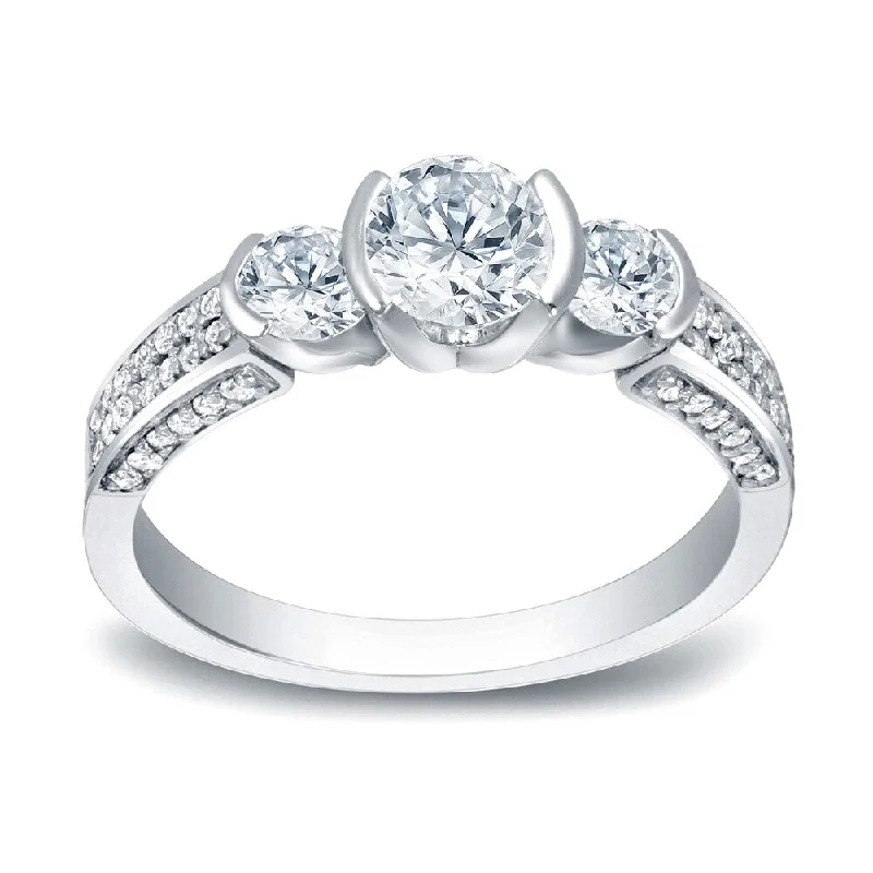 Ladies vintage engagement rings-Auriya Platinum 1 1/2ctw 3-Stone Diamond Engagement Ring (H-I, SI1-SI2)