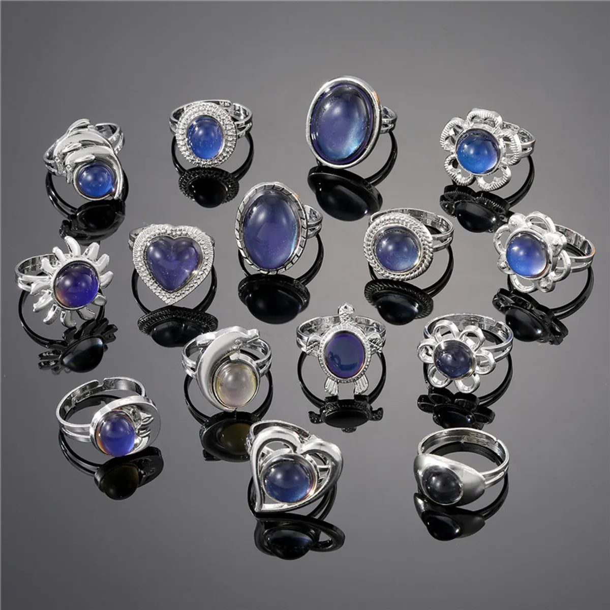 Ladies halo ring-Fashion Heart Shape Stainless Steel Inlay Artificial Gemstones Open Ring 1 Piece