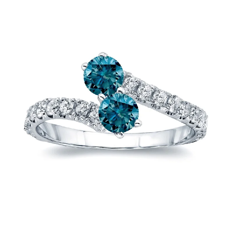 Ladies intricate band engagement rings-Auriya 14k Gold 1ctw Two-stone Blue Diamond Engagement Ring (H-I, I1-I2)